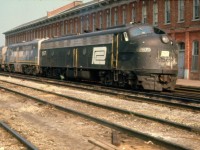 Niagara Rainbow, Amtrak numbered PC paint, with the NYC oval showing. D&H PA4 trailing behind enroute home from rebuild in Boise Idaho