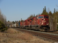 CP 9117 South pulls out of the dip at Waubamik, Mile 158 CN Bala sub.