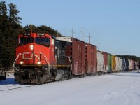 CN C44-9W 2544 leads a good mix of traffic out of Thunder Bay on the daily A43741-03. Mile 12, CN Kashabowie Subdivision
