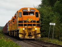 After a near imminent shutdown, Huron Central's freight 911 works 132 cars west up the grade out of Nairn along the HCRY Webbwood Subdivision.