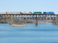 CP 244 makes its way across the Grand River with a colourful lashup