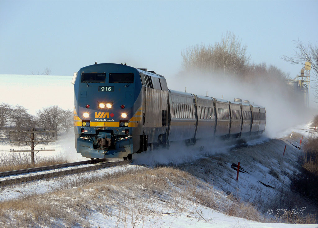 No 84 kicks up the snow between Breslau and Mosborough.
