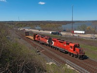 CP 3128 North, Train 541 rolls through the plant at Desjardins and onto the OCS portion of the Hamilton Subdivision with one car in tow.