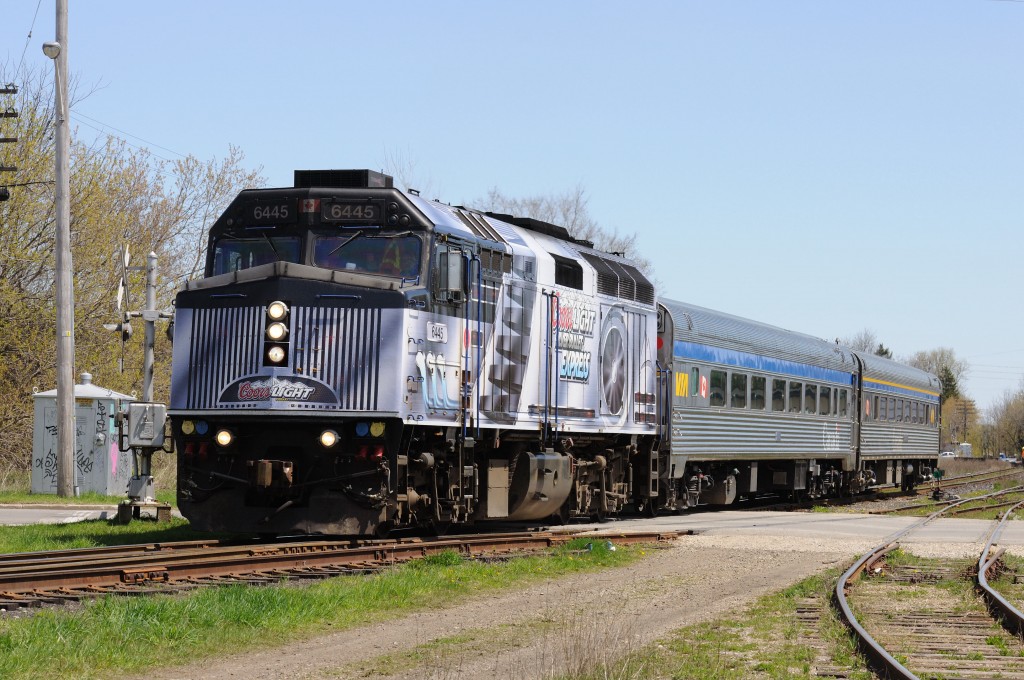 VIA Rail 6445, in the Coors Light wrap on train #85 in Guelph, Ontario.