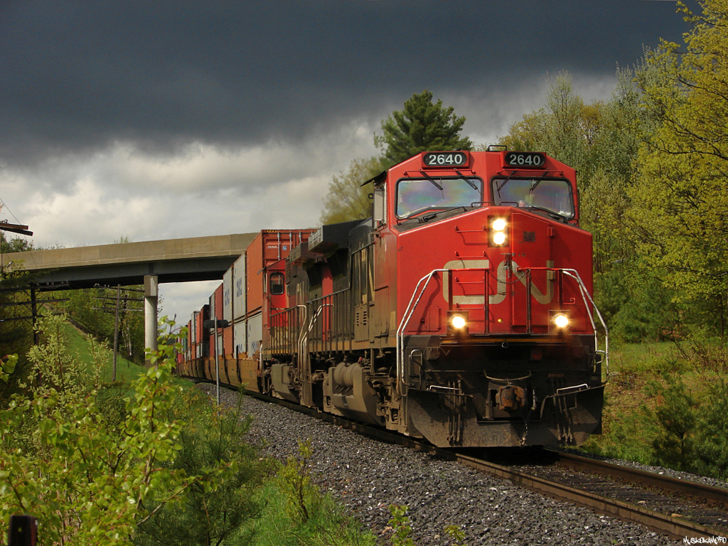CN 114 - CN 2640 South catches a few brief moments of sunshine approaching North Parry after some heavy rain moved to the East, storm light is always a nice surprise