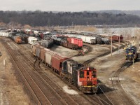 SOR 1359 and RLK 1755 shuffle cars around Hamilton yard pulling a cut out of track 4 before kicking them all into the correct tracks on a warm March afternoon, since this photo was taken 1359 has been retired for the second and likely final time