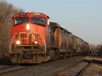 CN A43641-02, CN 2635 East passes through the area formerly known as "North" and "South Empire". Once sidings off the north and south main tracks, today only the north main track exists along with a small portion of (less than) 80lbs rail with two rarely used spurs extending off of it. MP 6, CN Kashabowie Subdivision.