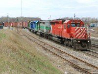 A CP Northbound comes off the Hamilton Sub and proceeds west on Galt Sub @ Guelph Jct with a colour sd 40-2 lashup