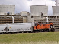 Switching at the Dow Chemical plant in Fort Saskatchewan is ALCO S-6 number 1004.  Manufactured in 1956 started life as SP 1070 and renumbered in 1984 to SP 1237.