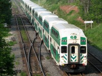 GO train 493 passes through the interlocking at Snake.