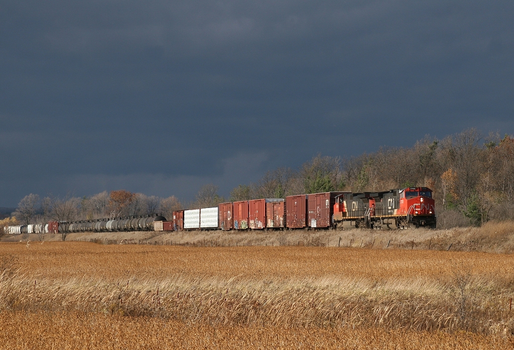 CN 435 approaches Mansewood after passing through a Halloween storm.