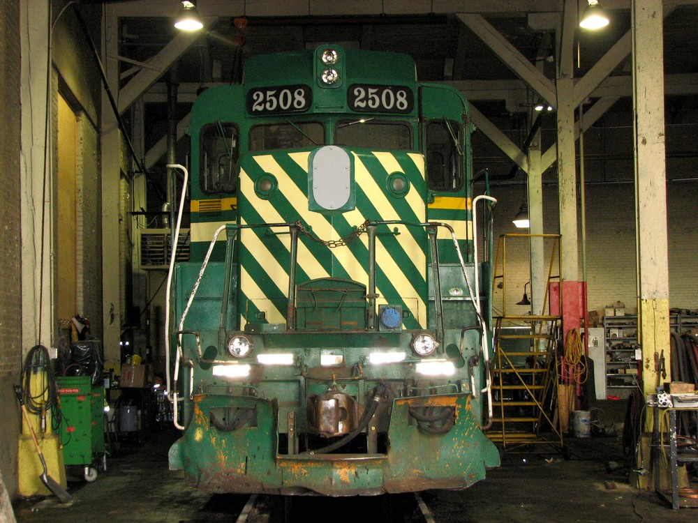 HBRY GP30 2508 parked in the former CNR roundhouse in Prince Albert Sk.  Prince Albert is the HQ for CTRW and is the 3rd largest city in the province.