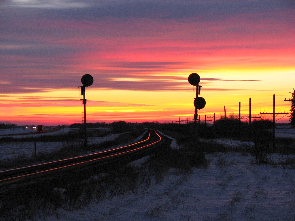 Sunset at Moosomin on the Broadview Sub.