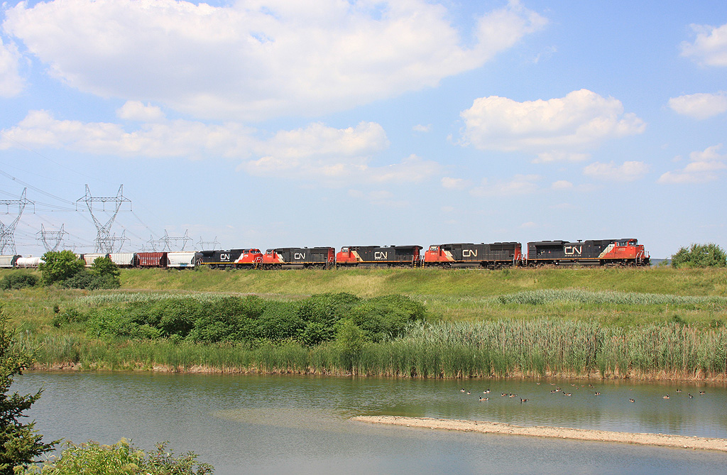 With an ex-BNSF dash 8 with in the lash up CN 8922, CN 5611, CN 2576, CN 5723, CN 2170 lead 148 as it work\'s B.I.T.