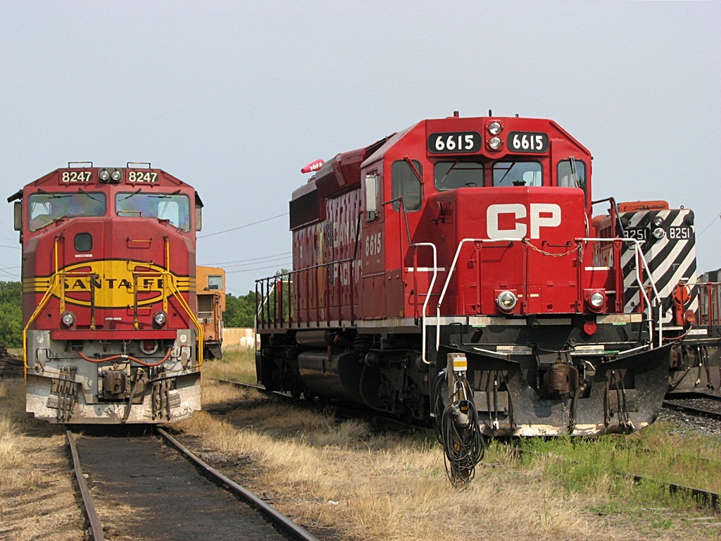 CP 6615 former SOO 6615 and BNSF 8247 former ATSF 247 which was the coal power for Spring Creek Montana sits in Brandon Manitoba