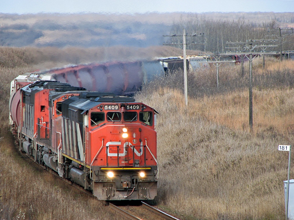 CN 5409 5336 and 5439 lead train L554 from Rocanville where I know call my home and work at the PCS mine with Cando Contracting.