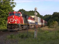 CN ES44DC 2251 leads Q10721 16 past NSS Dock Siding with a clearance from Boyne to St. Cloud.