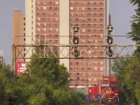 112\'s robot shoves as the train pounds the Davenport diamond (not visible), CN Newmarket Sub, enroute to Toronto Yard for a crew change, then onto Montréal, Hochelaga Wharf.