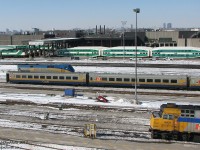 There's a little passenger something for everyone in this shot. VIA F40PH's and P42DC's mingle with LRC cars at VIA's Toronto Maintenance Centre, while GO Transit F59PH's and trains of bilevels sit in the background at Willowbrook yard & shops.