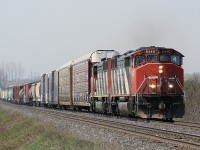 Not long before all the CN SD50Fs were retired, a pair is seen on train 308 approaching Newtonville, ON.