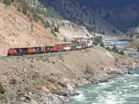 CN 111 races the Thompson River towards the coast, just west of Spence\'s Bridge