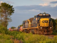 CSX 158, the Maersk stacks, approaches Valleyfield, QC