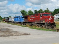 CP 242 pulls up to make a hot one car lift with a sweet lashup of 4 differnt locomotives in 4 differnt paint schemes. CP 8639(GE)+CEFX 3149(SD 45)+ CITX 3081(SD 40-2) + AZER 6070(E8)