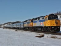 The eastbound Canadian heads up hill for Rivers Manitoba then Winnipeg and beyond.
