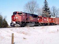 SD90MAC 9303 leads two GP9\'s into Galt 