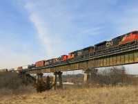 CN 422 rolls over Humber Bridge with half of Aldershot\'s yard power in trail.
