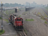 CN 4701 works London yard on a hot and hazy evening with the London cityscape in the background.