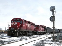 One can only imagine if CP had purchased true SD45's. Here CP 5497, looking like a "true 45", works the yard at Calgary on a snowy April afternoon.