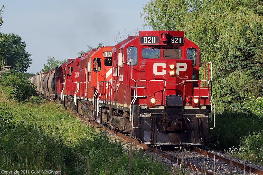 The Havelock being a somewhat predictable consist, its nice to see CP running the GP9s in lead on T07s.8211 is used as the Peterborough switcher and is brought down for service every few weeks.