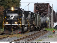 NS 2506 leads Train symbolled H3R (Formerly NS 369 or 445) across the International Bridge into Fort Erie, Ontario, Canada with interchange traffic for Canadian National. This train uses Canadian St. Thomas based crew, the very same that used to haul NS and Norfolk and Western traffic through Ontario and hold this interchange job due to their Union contract dating to the Wabash Railroad.