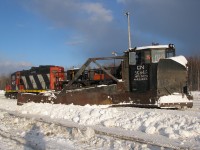For the first time in a few years, CN had to utilize the old Jordan Spreader, rather than the self propelled Ballast Spreaders to clear the snow in the yard. I was working as Engineer on that assignment, with CN 4107 providing the muscle