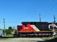 CN 2313 east (with 5628) pounds the Nith Road crossing at 18:41 on a hot July evening.
