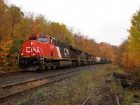 CN M31451 10 - CN 2309 South at Dock Siding in what\'s left of this year\'s fall colours. CN 2309/IC1019/CN2266 have today\'s 145 car train moving along nicely. 