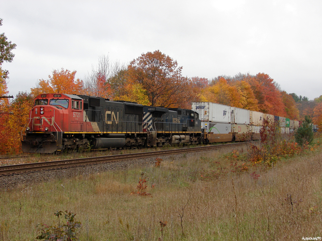 CN Q10721 13 - CN 5721 North waiting for their Slow to clear out of the hole at Dock Siding. This shot is dedicated to my late father, after years of sharing the hobby, we\'d catch our last train right here together CN 107 back on September 15th. RIP Dad, miss ya chief!