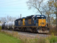 The Sarnia CSX local led by a pair of GP38-2's heads south on the CN St Clair River Industrial Spur after just exiting the CN Sarnia Yard.