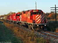 3042 leads with 3038 and 3114 on wonderful fall morning at the one time settlement of Atha Road currently consisting of 4 occupied homes and a early century schoolhouse.With 18600 acres of empty Federal land one can here the train in Locust Hill.