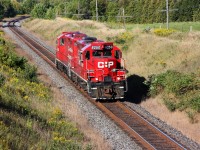 CP 8250 and CP 8251 head east at the Twin Bridges on CP's Belleville Subdivision on a beautiful Saturday September morning.