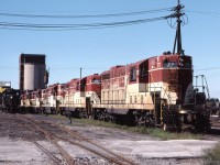 Retired TH&B power is stored at CP's John Street Roundhouse along with leased Conrail power.