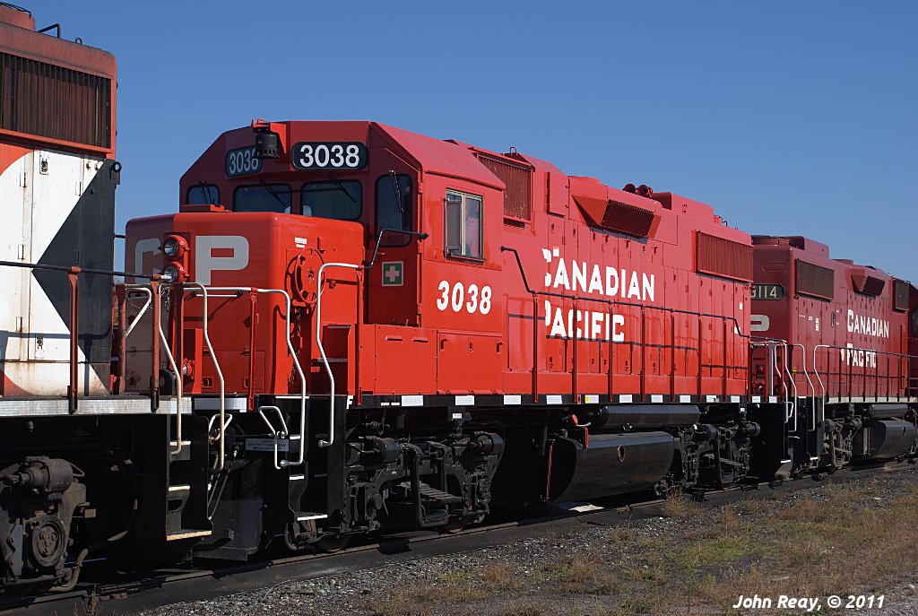 Freshly repainted 3038 is seen at Havelock, ON on Monday Oct 10th, 2011.