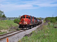 CN Rail 4131 Invista Canada supply train comes onto the CN line from the Invista side line