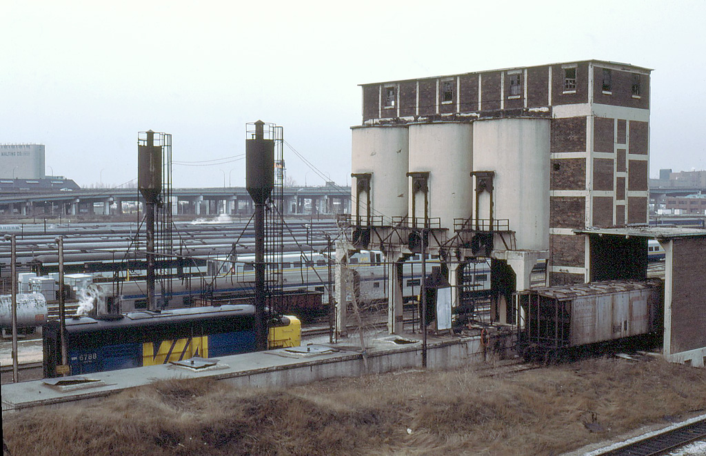 VIA 6788 filling up its sand tanks near the old coal dock.