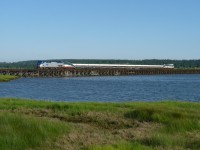 Amtrak 517 crosses the Mud Bay trestle as it travels southbound towards the Canada-USA border at White Rock.