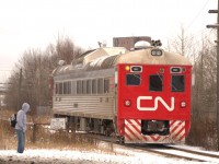 CN 1501 Budd Evaluation Test car crossing over Memorial Ave heading west to Neebing Yard