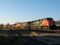 X384 slowly approaching Brantford with CN 2583 - IC 2723 - BLE 907 - CN 2535 - CN 8013 - CN 2236 - BCOL 4611