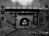 Rolling under the streets of Hamilton, SOO 6023 North approaches the signals at Locke with CP 247's train, bound for Toronto.