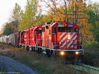 In the early morning hours T08 passes by the one time location of Locust Hill Station in Markham Ontario.Its hard to believe that this was once the busiest station stop on the original Ontario&Quebec Line.The Station resides in the Markham museum to this day.